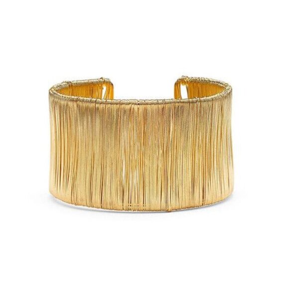 7 Charming Sisters Deserted Island Bracelet Intricately Woven Gold Plate Cuff - Picture 1 of 3